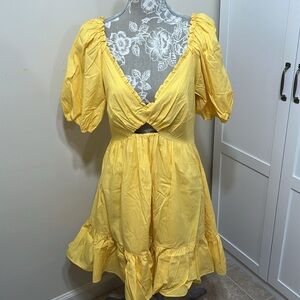 Cinq a Sept Kayla Short V-neck Poplin Ruffle Cut Out Puff Sleeve Mini Dress